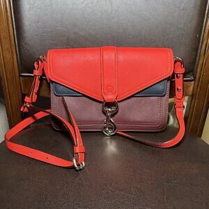 Rebecca Minkoff Hudson Colorblock Moto Mini Crossbody Bag Red Blue